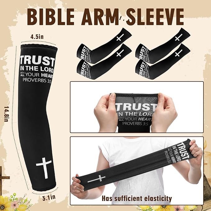 Shyyween 6 Pairs Faith Cross Arm Sleeves Religious Compression Arm Sleeves for Men Women Basketball Baseball Football for UV