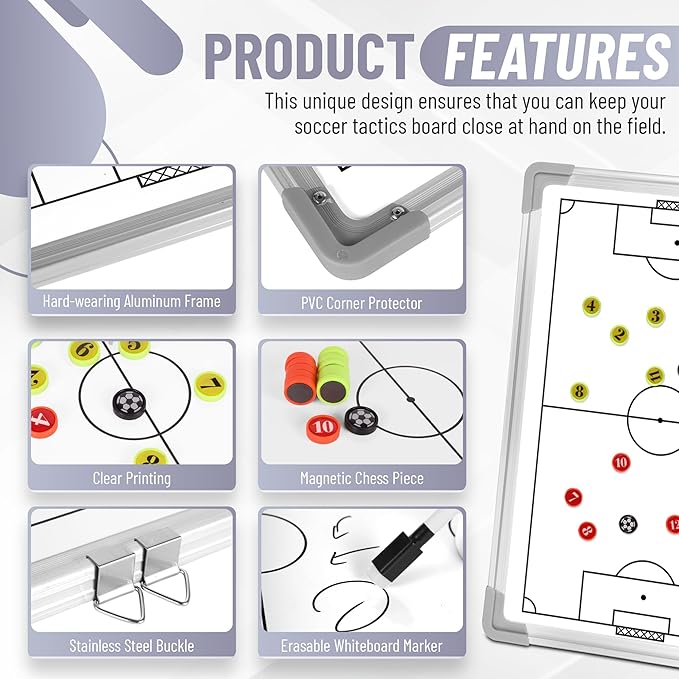 ZPU Soccer Coaching Board, Magnetic Soccer Whiteboard for Coaches, Soccer Tactics Clipboard with Dry Erase, Marker Pen, Magnets and Storage Bag, for Teaching and Game Plan