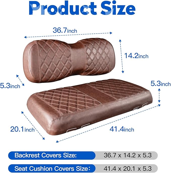 NOKINS Golf Cart Diamond Seat Covers Kit, Fit for Yamaha Drive/Drive2 OEM Standard Front Seat Cushion, No Nails Required & Easy to Clean, Breathable Vinyl Seat Covers (Brown and Brown 8438)