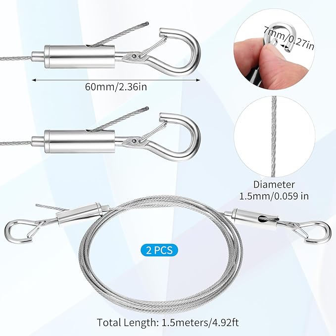 2 Pcs Heavy Duty Picture Hanging Wire Kit Adjustable Stainless Steel Wire Rope - Image 2