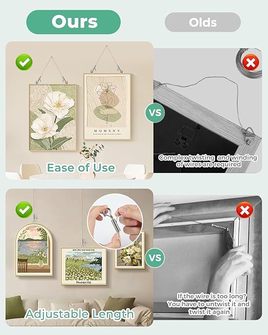4PCS Adjustable Picture Hanging Wire 2m x 1mm Small Hooks, Picture Frame Wire - Image 4