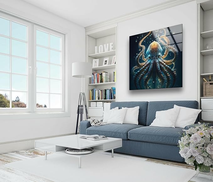 My Photostation.com 30Wx35.5H'' Underwater Blue Octopus Glass Wall Art Tempered - Image 7