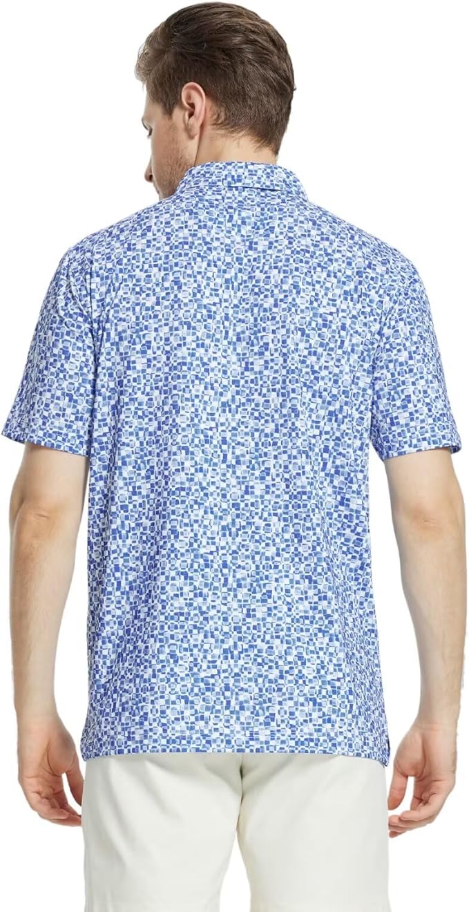 M MAELREG Mens Golf Shirt Short Sleeve Dry Fit Print Moisture Wicking Performance Patterns Collared Polo Shirt
