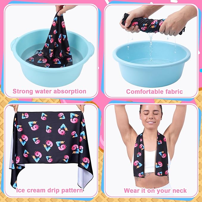 Lounsweer 12 Pcs 67 Ice Cream Drip Towel 6 7 Design Funny Meme Baseball Beach Towel 40"x12" Six Seven Ice Cooling Towels Baseball Team Gift for Hot Weather Workout Gym Sport Party Favors Swim Youth