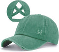 Criss Cross Ponytail Hat Women Washed Distressed Baseball Caps Adjustable High Messy Bun Ponycap
