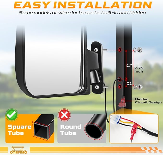 Golf Cart Mirrors, Golf Cart Side Mirrors with LED Turn Signal Light, Universal Rear View Mirror for Club Car EZGO YAMAHA, Left & Right Pair, Street Legal, Easy Bolt-On Installation, Enhanced Safety