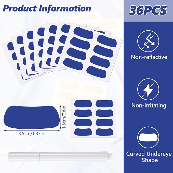 Sumind 144 Pairs Eye Strips Sports Eye Stickers Breathable Strips with 1 White Pencil for Baseball Football Softball Fans on Game Day (Blue)