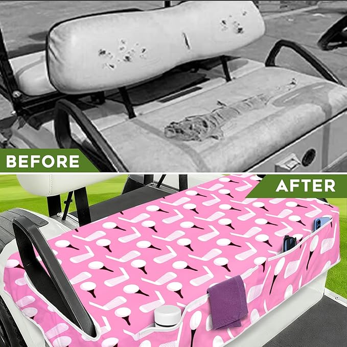 Golf Cart Seat Covers Club Car Golf Cart Accessories 4 Pockets Golf Carts Seat Towel Blanket for Men Women Golf Cart Decor