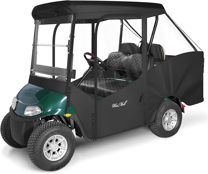4 Passenger Golf Cart Enclosure for EZGO RXV Short Roof 2+2 4-Seater Waterproof Windproof Driving Rain Cover 4-Sided Clear Windows Roll-up Door Black