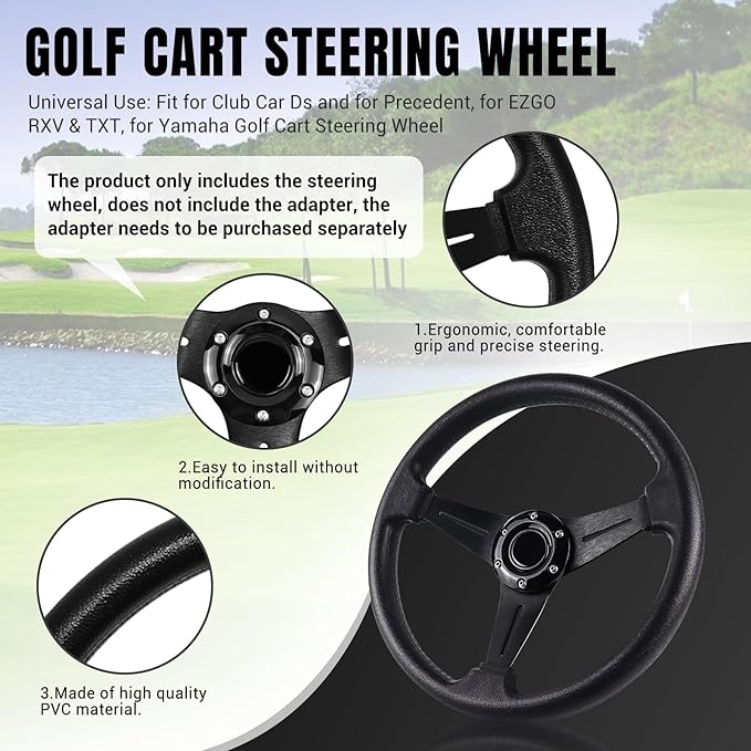 LOSCHEN Golf Cart Steering Wheel Universal Design for Club Car Ds and Precedent EZGO RXV & TXT, for Yamaha Golf Cart Steering Wheel