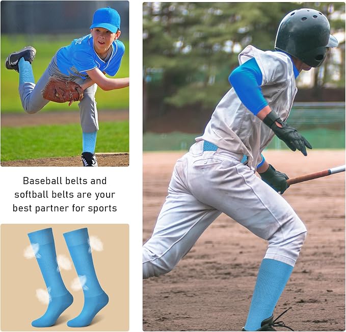 Zhanmai Baseball Belt and Socks Combo, Adjustable Elastic Belt and Softball Socks, Multiple Sizes for Youth Boys Girls, Adult