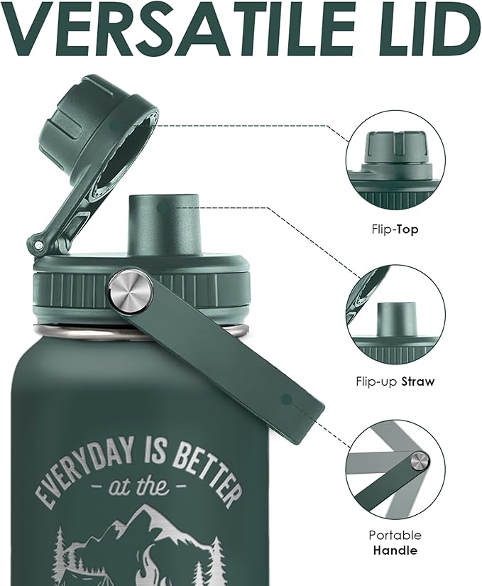 Camping Insulated Stainless Steel Water Bottle 32oz, Everyday is Better with the Campsite, Vacuum Chug Lid Travel Tumbler for Men Friends Dad Brothers Camping Lovers, Gift for Birthday Christmas