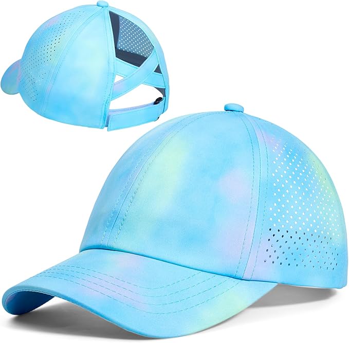 Little Girls Criss Cross Ponytail Hat Toddler Reflective Baseball Cap Kids Quick Dry Summer Sports Hats Age 3-8