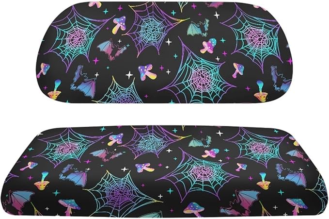 Yewatlles Colorful Halloween Web Mushroom Cart Waterproof Seat Covers,Smooth and Simple,No Stapler Required, Fits Golf Car, Club Car, Polyester Replacement Seat Cover Workout