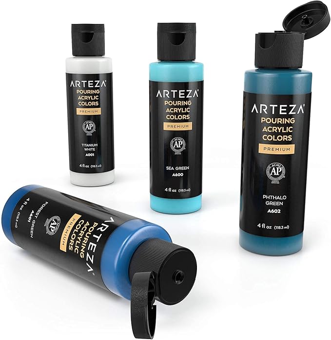 ARTEZA Acrylic Pouring Paint Set of 4 Colors, 4 ounce Bottles, Aqua Tones - Image 5