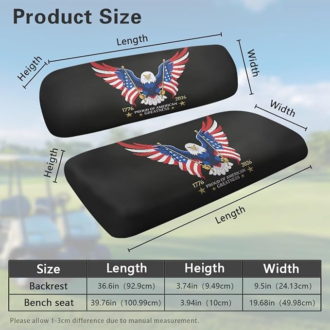 Yewatlles Golf Cross Golf Cart Seat Covers, Personalized Golf Cart Seat Cover Keeps Seat Cool and Clean, Fits in Club Car and Other 2-Seat 250th American Anniversary