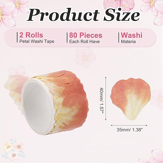 uxcell 2 Rolls Petal Washi Tape, 80 Pieces Floral Decorative Tape Colored - Image 2