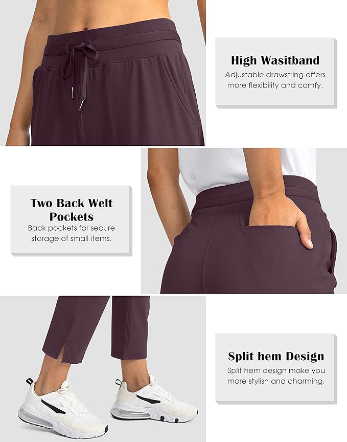 Soothfeel Women's Pants with 4 Pockets 7/8 Stretch High Waisted Sweatpants Travel Athletic Work Golf Pants for Women