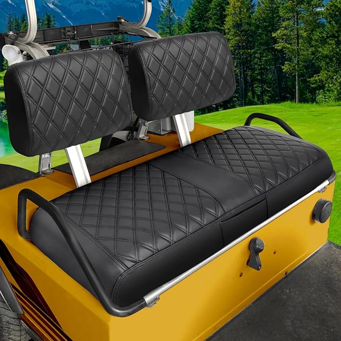 iLSKW Golf Cart Seat Cover for Club Cart DS Pre 2000, Premium Marine Vinyl, Diamond Stripe Black Stitching Anti-Chipping/Anti-Fading/No Stapler