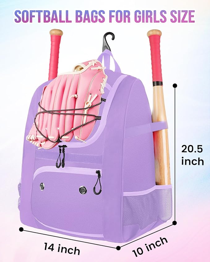 MATEIN Softball Bag, Lightweight Baseball Backpack with Shoe Compartment, Baseball Bag with Fence Hook for TBall Bat & Equipment, Softball Gifts Catchers Backpack for Women Fit Catcher’s Mitt, Helmet