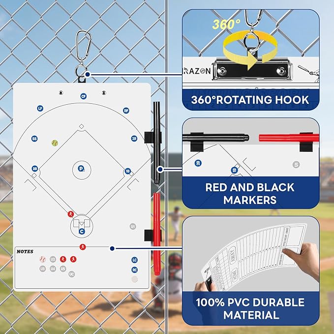 Magnetic Baseball Coach Clipboard, Dry Erase Coach Lineup Board, Premium Tactical Baseball Coaching Board with 40 Lineup Cards and Marker, Dugout Display Softball Coaching Accessories