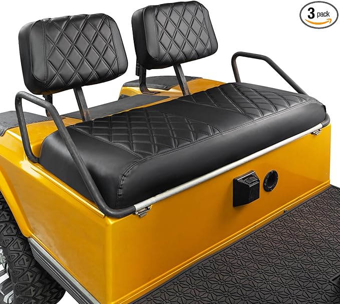 NOKINS Golf Cart Seat Covers Fit Club Car DS Pre-2000 OEM Ordinary Front Seat Cushion,Golf Cart Leather Diamond Replacement Front Seat Cover Black Stitching No Stapler Required