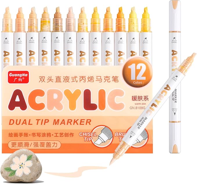 kander 12 Colors Dual Tip Acrylic Paint Markers, Warm Skin Colors— Extra Fine & by Unknown