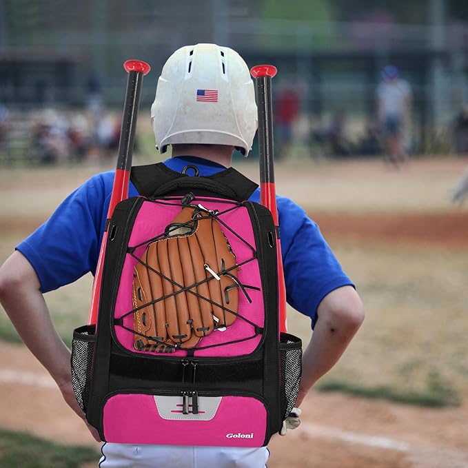 Goloni | Baseball Backpack,Baseball Bag for Adult,Softball Bat Bag with Shoes Compartment,Large Main Compartment for Helmet & accessories, Fence Hook