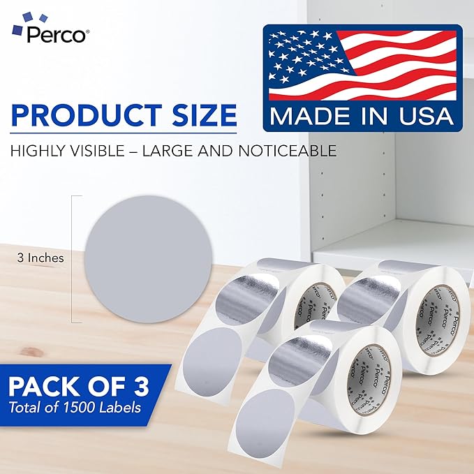 Perco Metallic Silver 3" Round Circle Dot Sticker Labels - Image 2