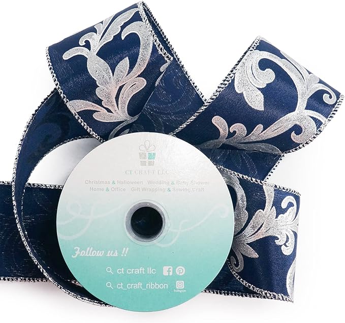 CT CRAFT LLC Royal Satin Silver Swirl Wired Ribbon 2.5 Inch x 10 Yards - Image 2