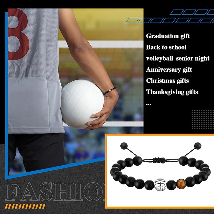 12 Set Sport Adjustable Beaded Bracelets Gifts Football Softball Soccer Volleyball Golf Basketball Hockey Bracelets for Women Men Adjustable Beaded Accessories