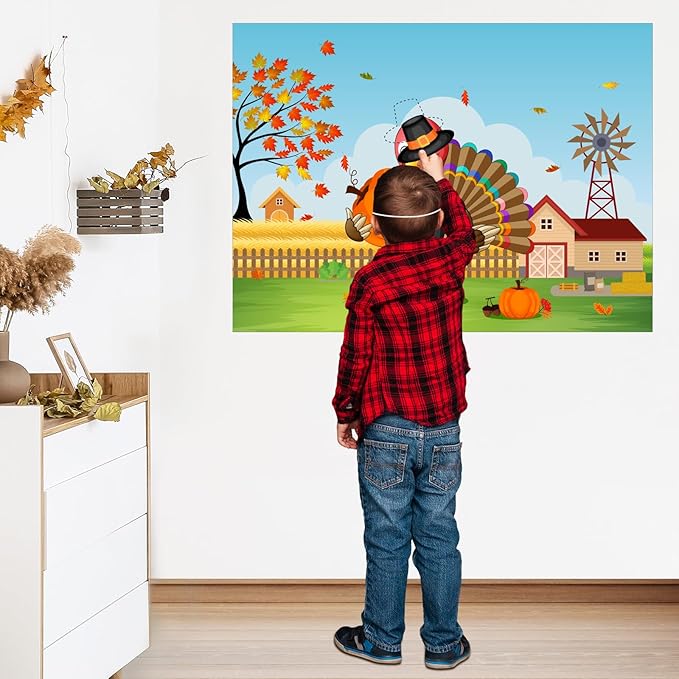 ASTARON Pin The Hat on Turkey Thanksgiving Pin The Tail Party Games Activities - Image 6
