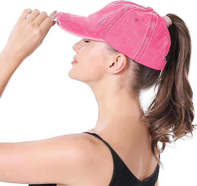 Criss Cross Ponytail Hat Women Washed Distressed Baseball Caps Adjustable High Messy Bun Ponycap