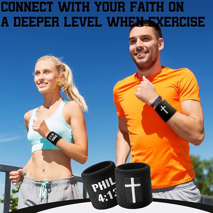 Misdary 6 Pair Cross Wristband Football Baseball Drip Baseball Football Accessories Faith Cross Sports Wristband Sweat Band Athletic Christian Faith for Sports Basketball Gym Workout