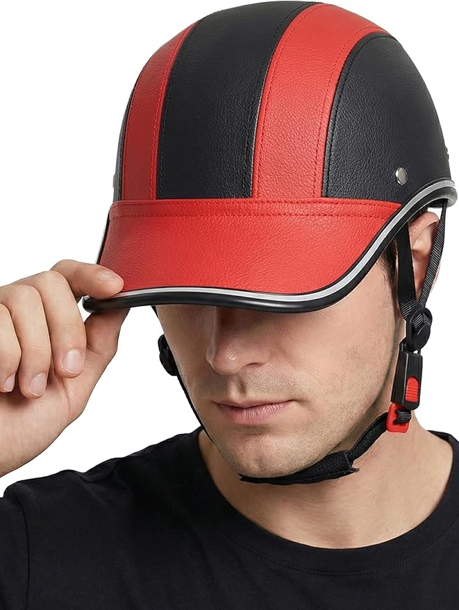 Adult Baseball Cap Helmet - Urban Style for Golf, Low Profile Urban Commute PU Retro Leather Hat for Men & Women