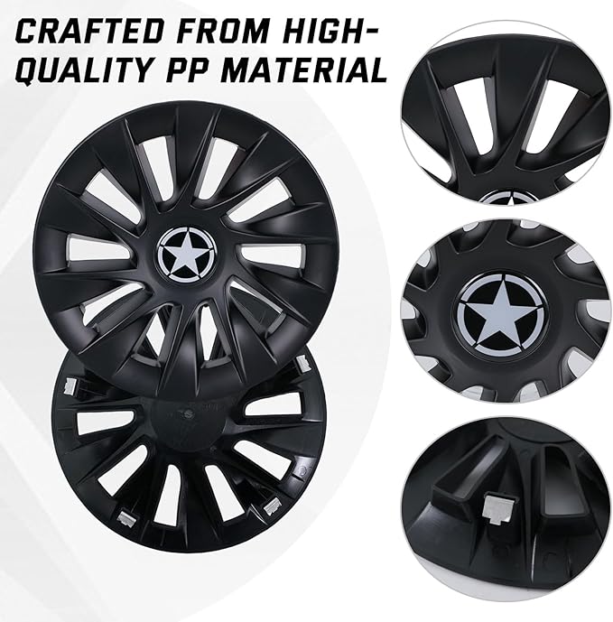 8 Inch Golf Cart Hub Caps Wheel Covers for EZGO Club Car Yamaha Accessories, Snap-On Plastic Hubcaps Set of 4, Silver Chrome Finish for Most 8" Wheels (Matte Black)