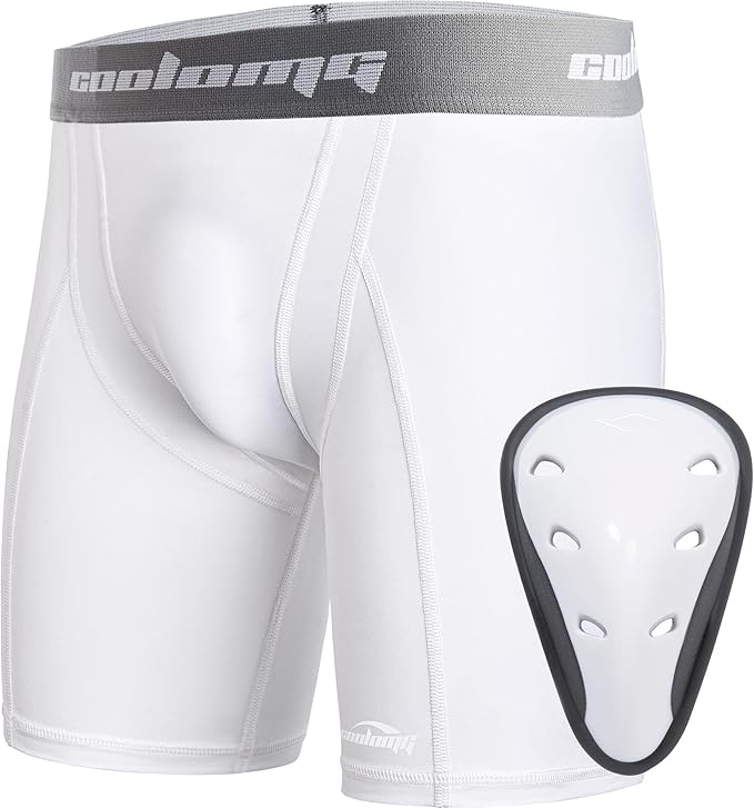 COOLOMG Youth Boys Compression Shorts with Protective Cup Athletic Sports Underwear for Baseball Football Lacrosse Hockey