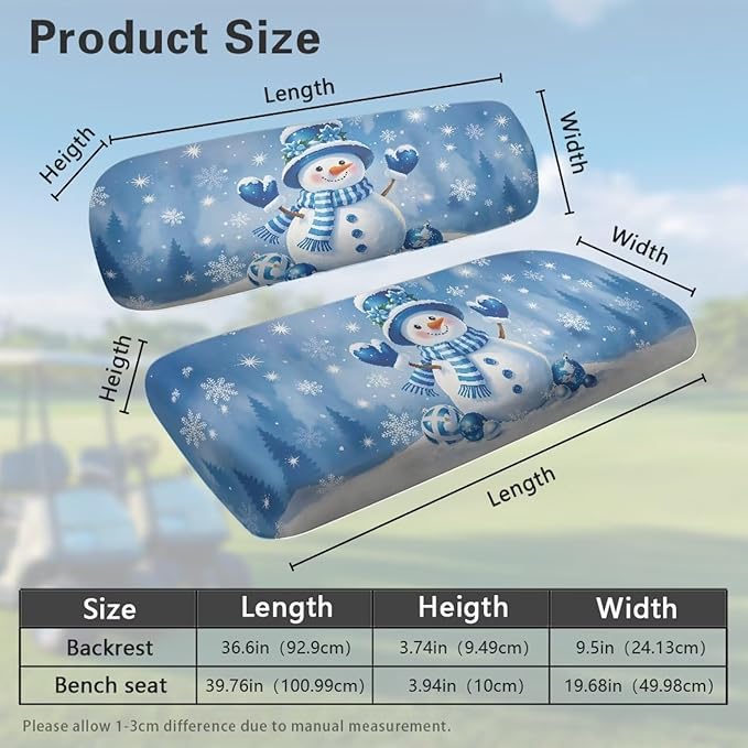 Bulopur Christmas Snowman Golf Cart Blanket Seat Covers 2 Piece Club Car Golf Cart Seat Covers Non-Slip Breathable Cozy Golfcart Cushion Cover Xmas Decorations