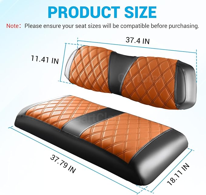 Golf Cart Diamond Seat Covers Kit Suitable for 2000.5-UP Club Car DS Standard Front Seat Cushion, Club Car Front Seat Covers Kit No Drilling & Waterproof (Brown PVC Leather & Black Stitching)