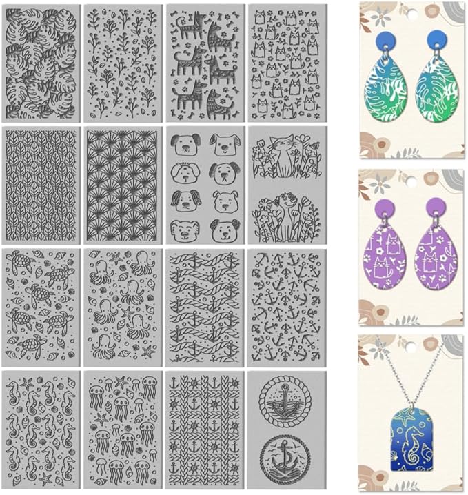 CHGCRAFT 16 Sheets Animal and Plant Clay Texture Mat Ocean Polymer Clay Texture by chgcraft