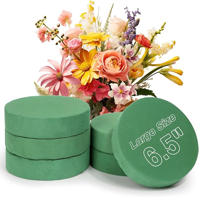 6 Pcs Round Floral Foam Blocks for Flower Arrangements Large Wet and Dry Green by Audab