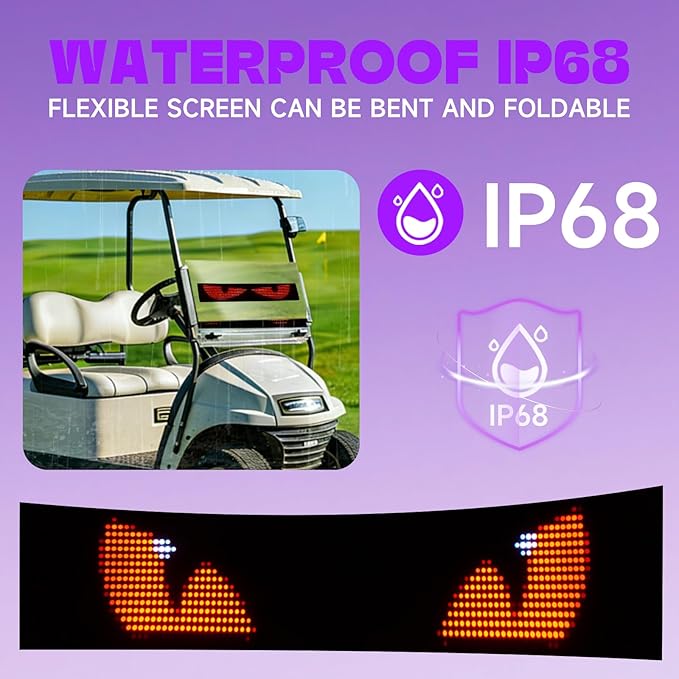23x5inch Golf Cart Devil Eyes Light Sign, Programmable Flexible Screen for Windshield, DIY Dynamic Programmable with App Control fit for Golf Cart Trucks Suvs Decor