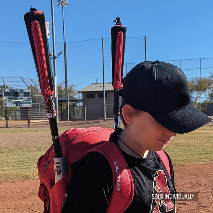 Handle Cover - Baseball Bat Cover Sleeve Protects Vehicle & Bat Grip - Batting Gloves & Helmet Companion with Zippered Hook - Softball Accessory