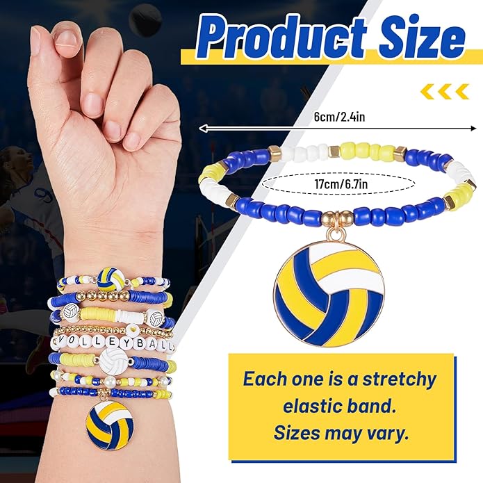Huquary 8 Pack Sports Bracelets for Women Mom Soccer Baseball Football Volleyball Basketball Stackable Heishi Clay Beaded Bracelet Accessories Fan Outfits Jewelry Gifts for Sports Party Favor