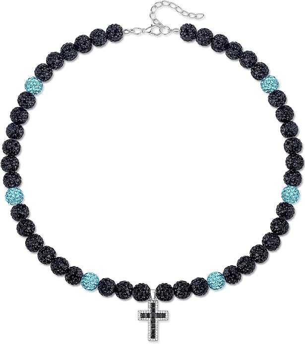 QINJIEJIE Baseball Necklace for Men Glitter Bling Rhinestone Beaded Collection Necklace for Women 16/18in Inspired Sports Jewelry Baseball Chain Cool Gifts for Baseball Players Team Lovers