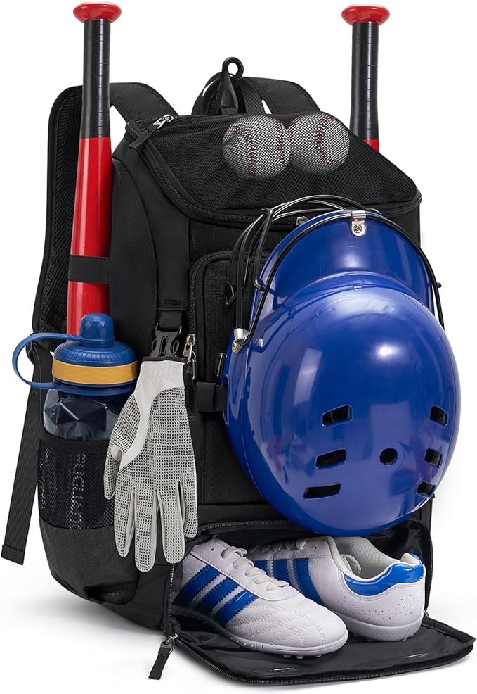 RAINSMORE Baseball Bag for Youth & Adult 40L Large Softball Bag Lightweight Baseball Backpack with Helmet Holder, Shoe Compartment, Fence Hook Waterproof Bat Bag for Baseball Softball Tball Equipment