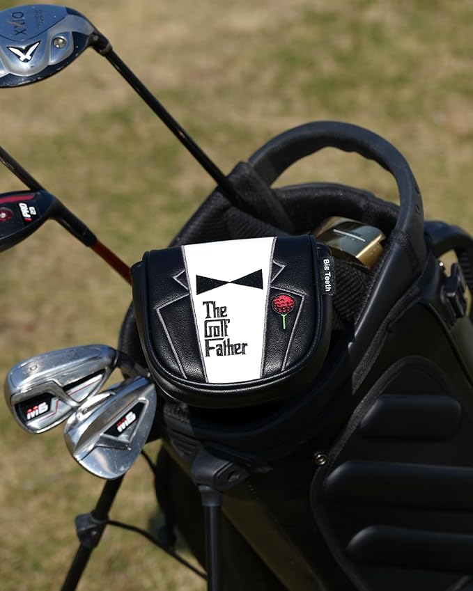 The Golf Father Funny Golf Club Covers, Driver Fairway Wood Hybrid Headcover, Mallet Putter Covers Blade Headcovers Putter Cover Magnetic, Black and White Color Iron Covers for Most Brands