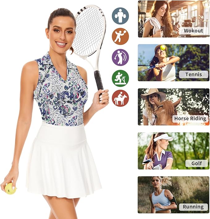 Soneven Womens Petal Sleeve Golf Shirts Moisture Wicking Lady Golf Apparel Print Tennis Sport T Shirt