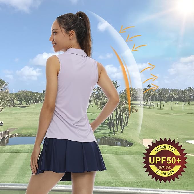 LastFor1 Women's Sleeveless Polo Golf Shirts Quick Dry 50+ UV Protection V-Neck with Collar Lightweight Tennis Tank Tops