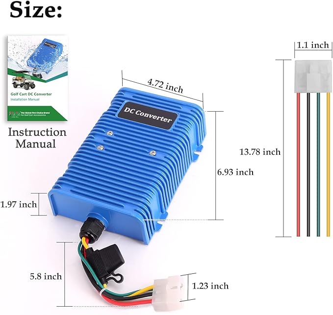 10L0L Golf Cart Voltage Reducer 36V 48V to 12V 30A 350W, Universal DC Step Down Converter, Regulator,Transformer for Yamaha EZGO Club Car（Blue）